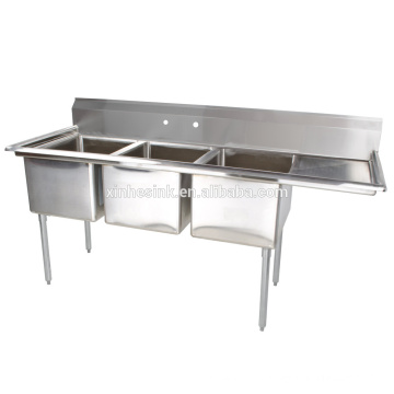 3 Three Bowl Commercial Stainless Steel Compartment Sink with Single Drainboard